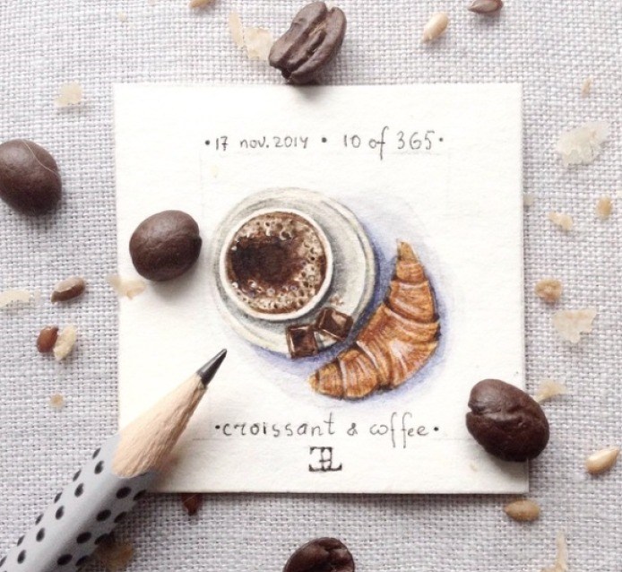 694x638 Elena Limkina Former Engineer Crafts Miniature Food - Watercolor Food Illustrations