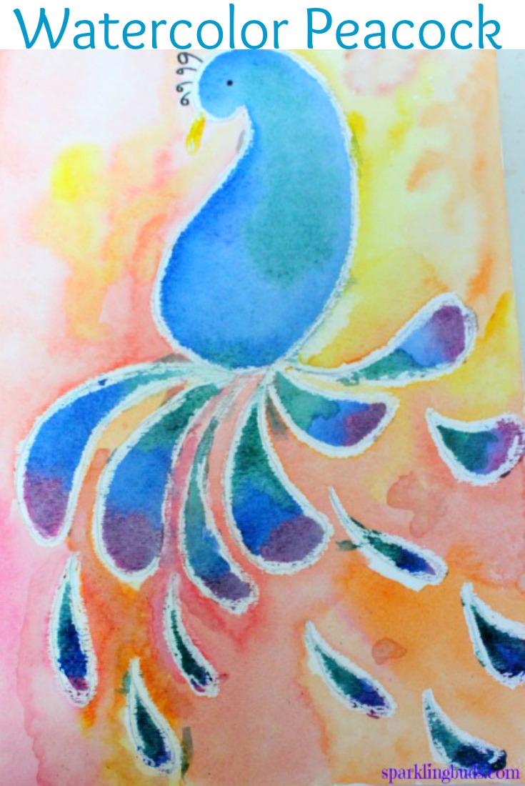 735x1100 Simple Watercolor Crayon Resist Peacock Craft Idea For Kids - Watercolor For Kids