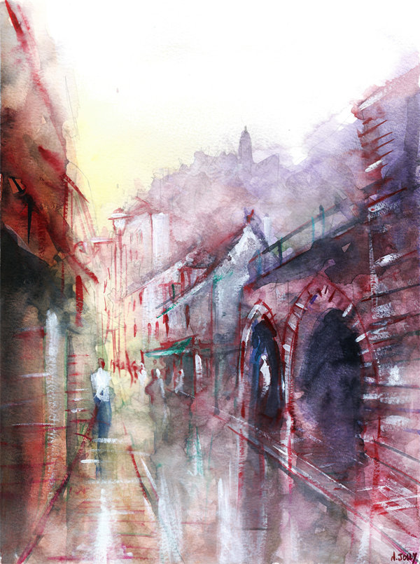 600x805 Rocamadour - Watercolor For Sale