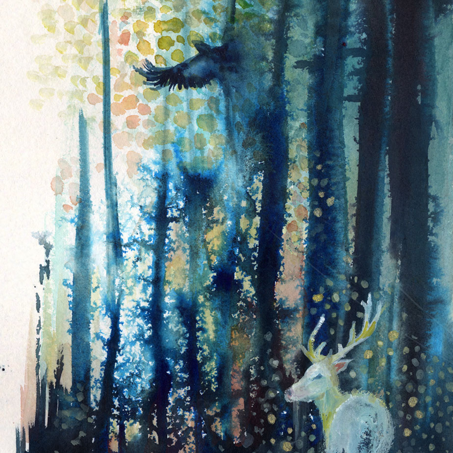 924x924 A Forest Between Worlds (Original Ink Amp Watercolor Painting - Watercolor Forest