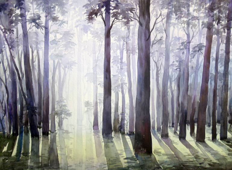 770x564 Morning Light Inside A Forest Watercolor On Paper Painting By - Watercolor Forest