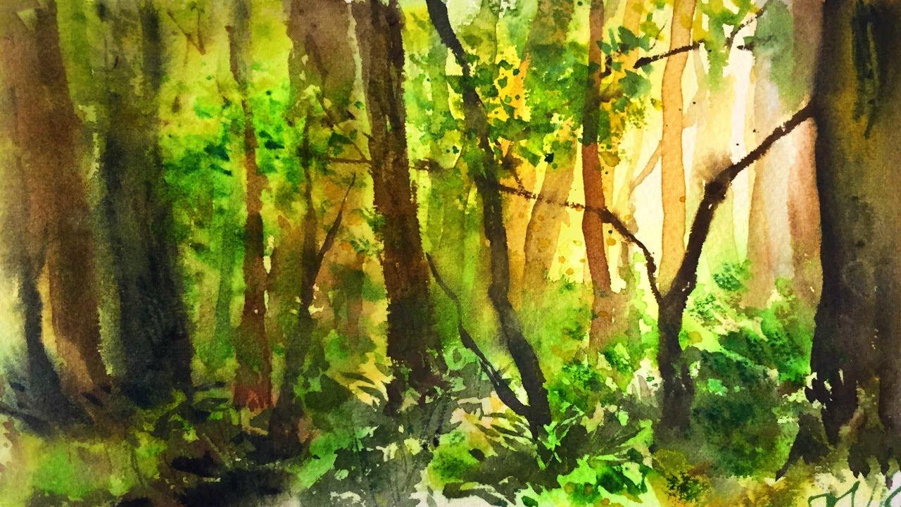 1280x720 Simple Watercolor Forest Demonstration - Watercolor Forest
