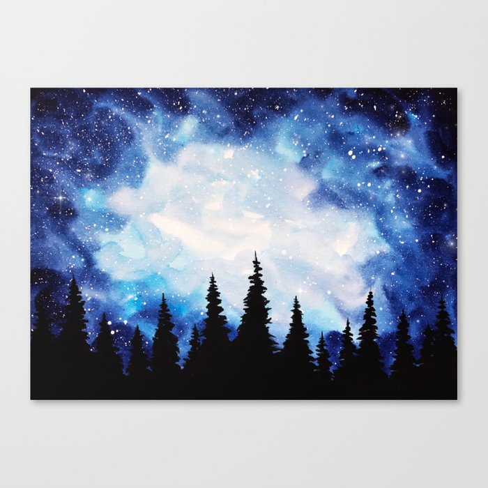 700x700 Watercolor Starry Galaxy Forest Painting Canvas Print By - Watercolor Forest