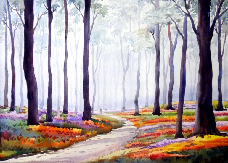 770x551 Flower Garden Amp Winter Forest Watercolor On Paper Painting By - Watercolor Forest