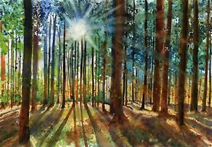 300x209 Giclee Print Forest Woods Landscape Art Painting Decor Rustic - Watercolor Forest
