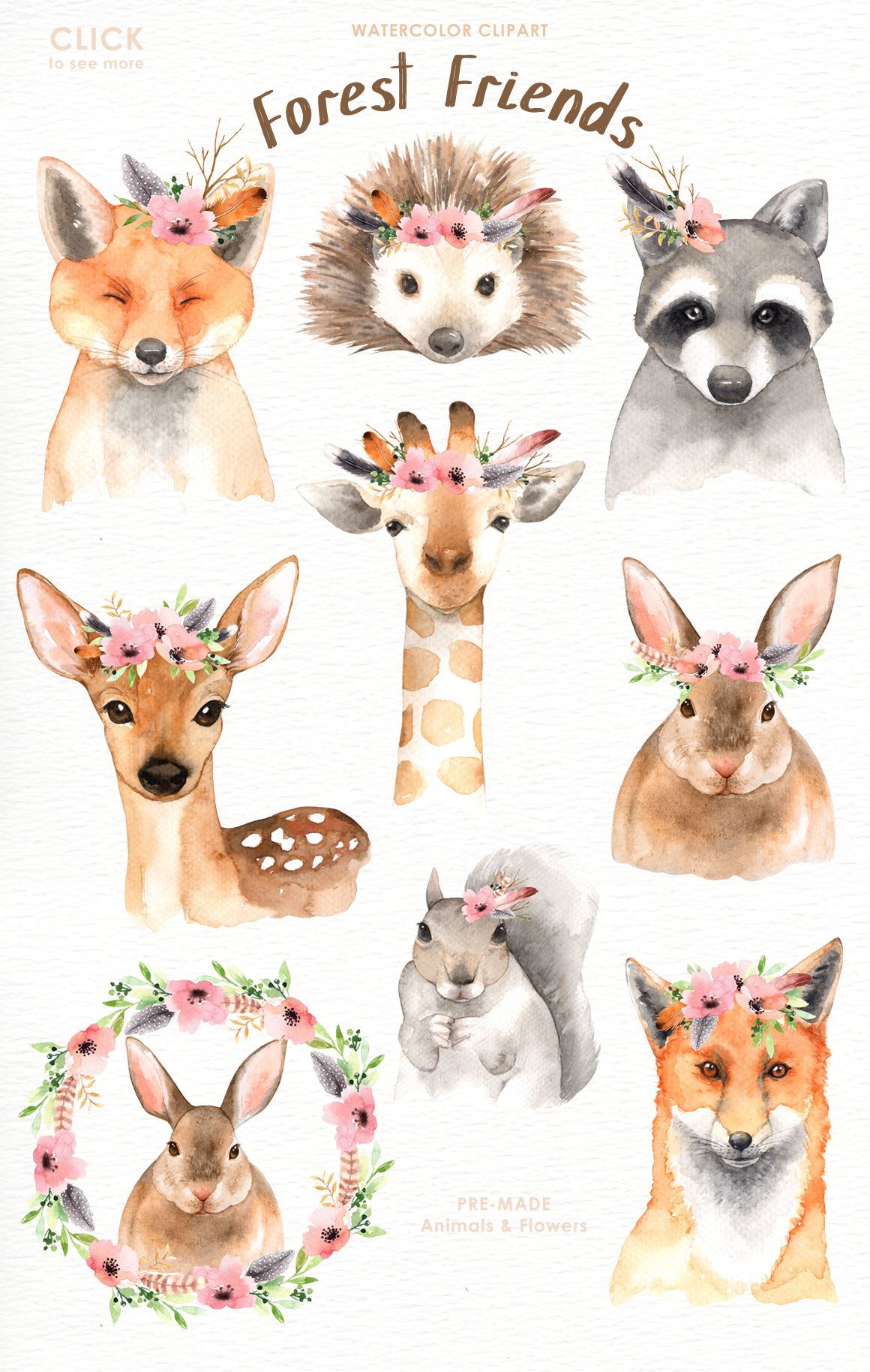 1160x1828 Forest Friends Watercolor Clip Art By Everysunsun - Watercolor Forest Animals