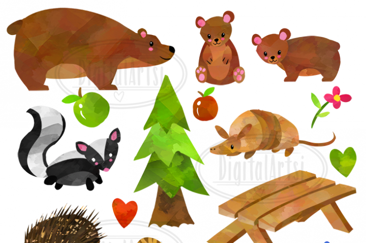 720x479 Watercolor Forest Animals Picnic Clipart By Digitalartsi - Watercolor Forest Animals
