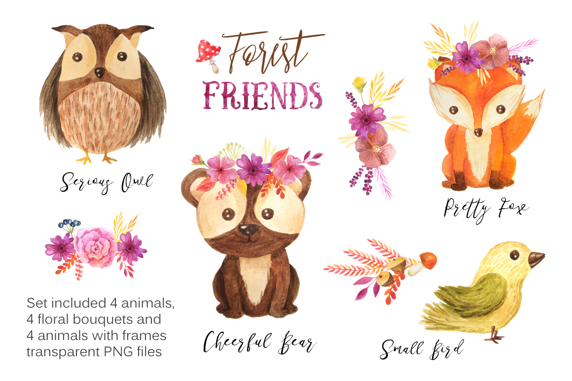 1160x772 Watercolor Forest Animals Set By Larysa Zabrotskaya - Watercolor Forest Animals
