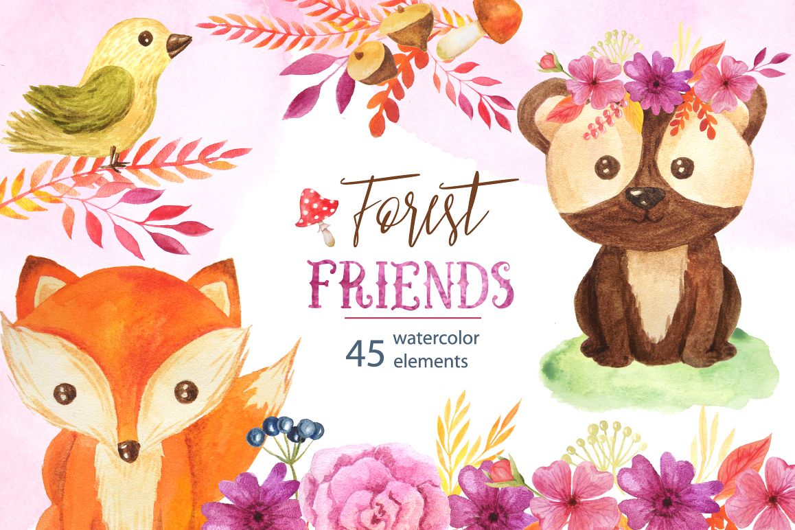 1158x772 Watercolor Forest Animals Set - Watercolor Forest Animals