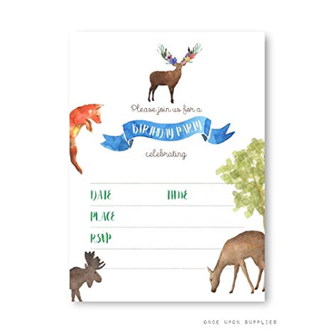 466x466 Woodland Forest Animals Birthday Party Invitations - Watercolor Forest Animals