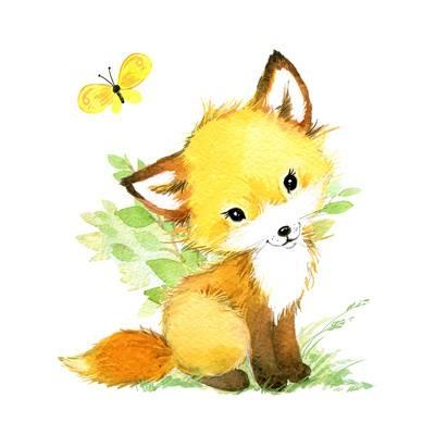 400x400 Cute Fox. Watercolor Forest Animal Illustration. Art Print By - Watercolor Forest Animals