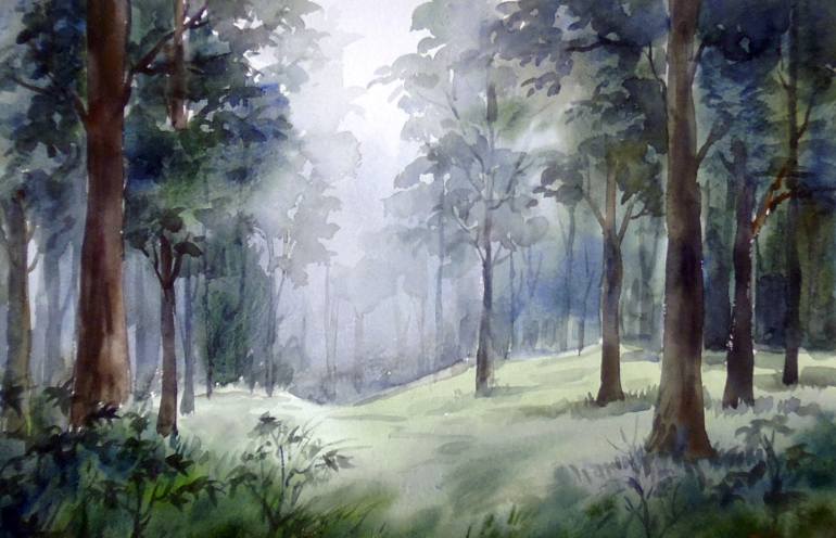 770x496 Mysterious Mountain Dense Forest - Watercolor Forest Landscape