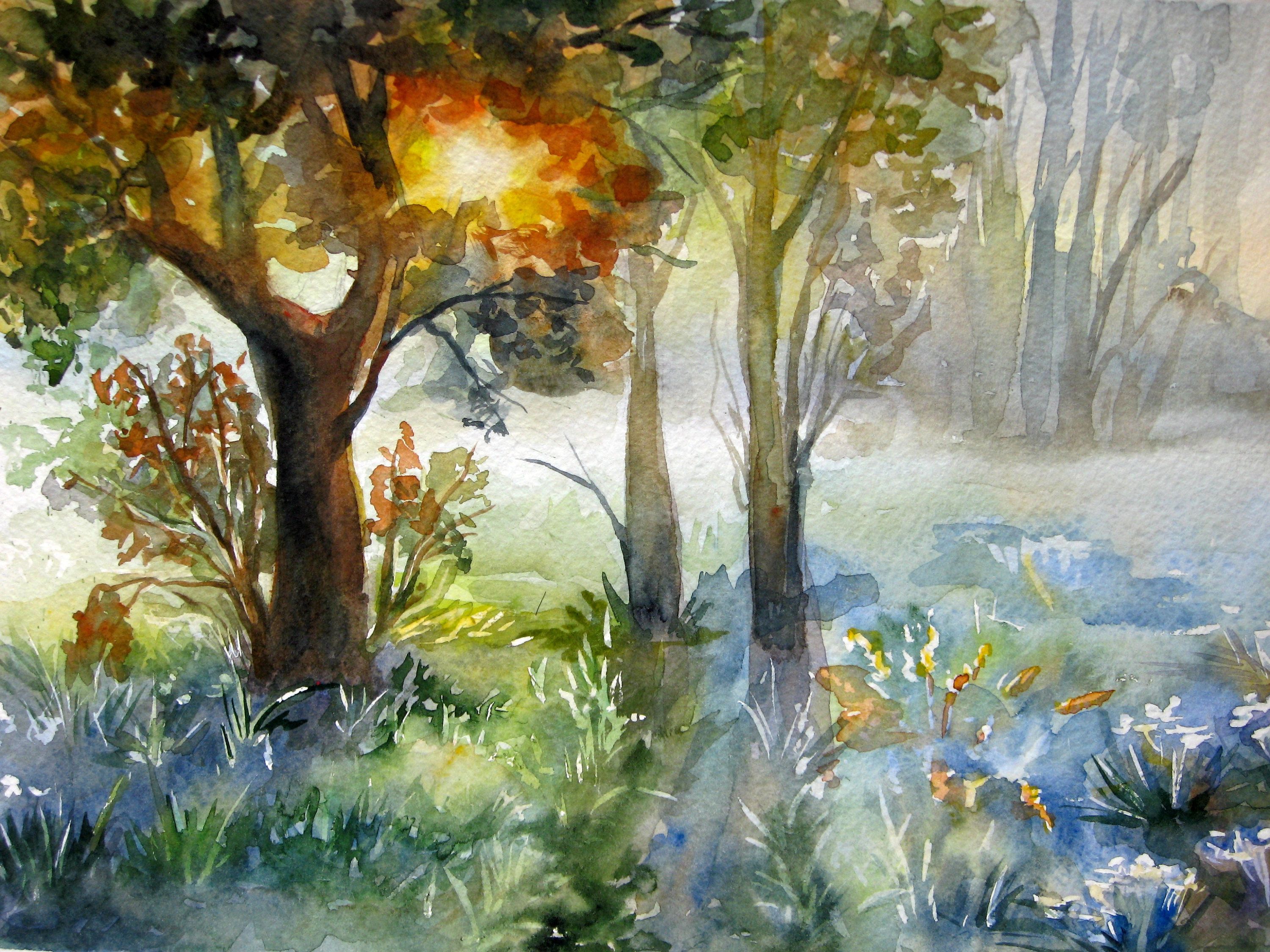 3000x2250 Original Landscape Painting Forest Landscape Original Art Nature - Watercolor Forest Landscape