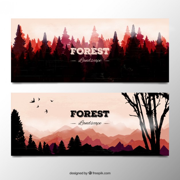 626x626 Watercolor Forest Landscape Silhouttes Banners Vector Free Download - Watercolor Forest Landscape