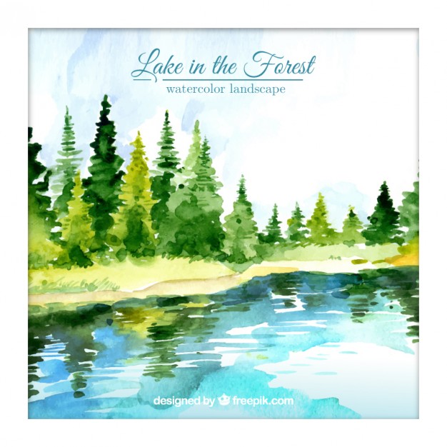 626x626 Watercolor Lake In The Forest Background Vector Free Download - Watercolor Forest Landscape