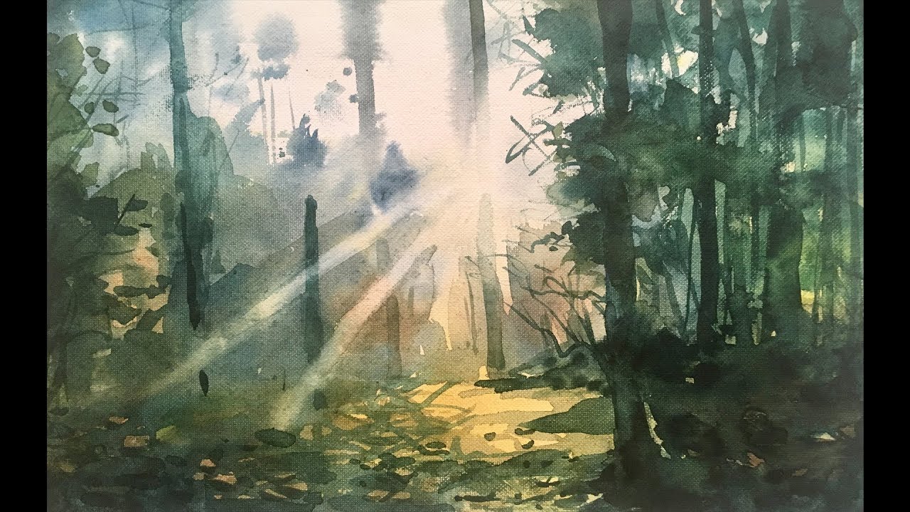 1280x720 Watercolor Painting Without Drawing Of A Beautiful Forest - Watercolor Forest Landscape