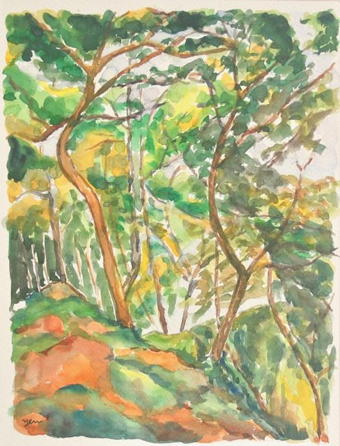 488x640 Watercolour Painting Of Cezanne Under The Trees Forest Landscape - Watercolor Forest Landscape