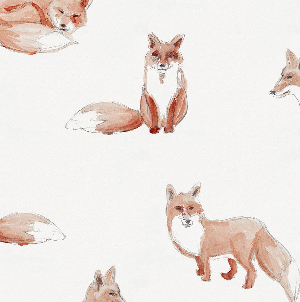 957x963 Watercolor Fox Fabric By The Yard Orange Fabric Carousel Designs - Watercolor Fox