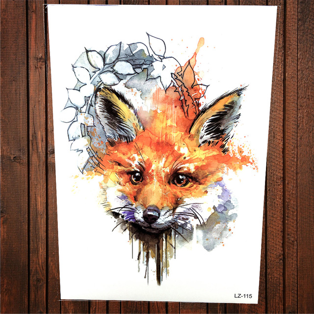 640x640 Watercolor Fox Face Temporary Tattoo Women Body Art Painting - Watercolor Fox