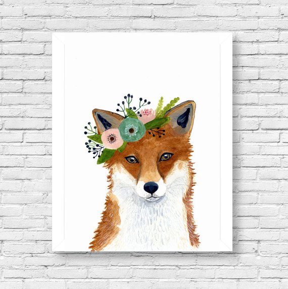 570x572 Watercolor Fox Woodland Nursery Art Animal Paintings Fox Etsy - Watercolor Fox