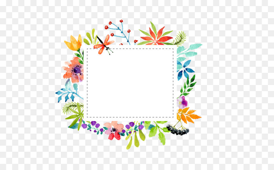 900x560 Watercolor Flowers Border Vector Material Png Download - Watercolor Frame