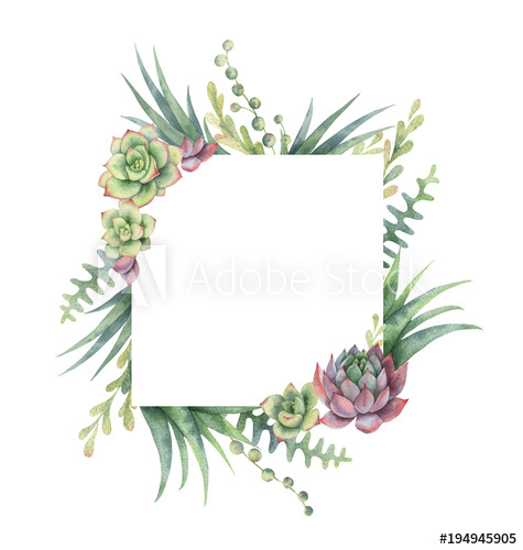475x500 Watercolor Frame Of Cacti And Succulent Plants Isolated On White - Watercolor Frame