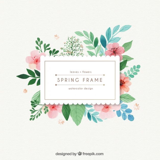 626x626 Watercolor Spring Frame With Leaves And Flowers Vector Free Download - Watercolor Frame