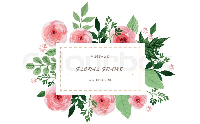 800x498 Watercolor Vintage Flowers Wreath. Hand Painted Round Frame With - Watercolor Frame