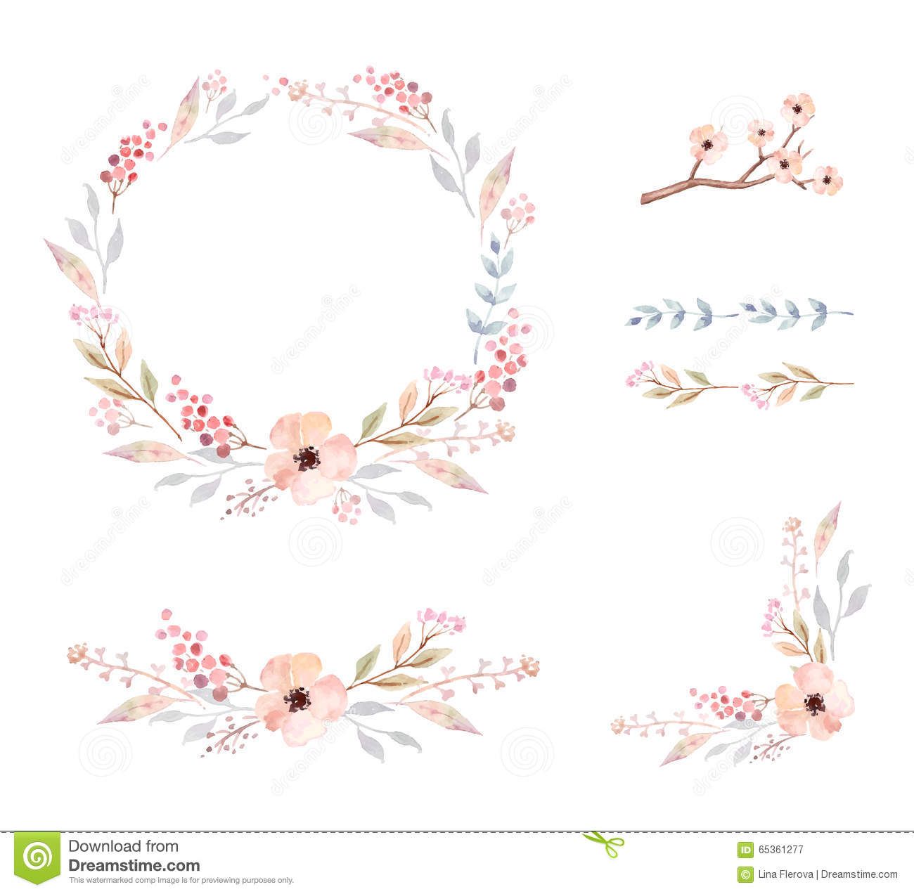 1300x1272 Floral Frame. Set Of Cute Watercolor Flowers. - Watercolor Frame