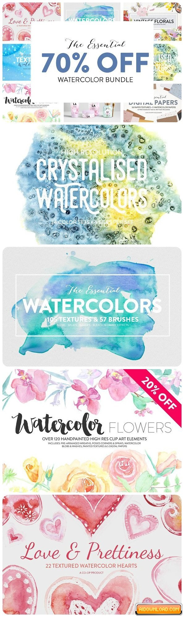 596x1989 Handdrawn Watercolor Bundle Flowers2 Free Download Free Graphic - Watercolor Free Download