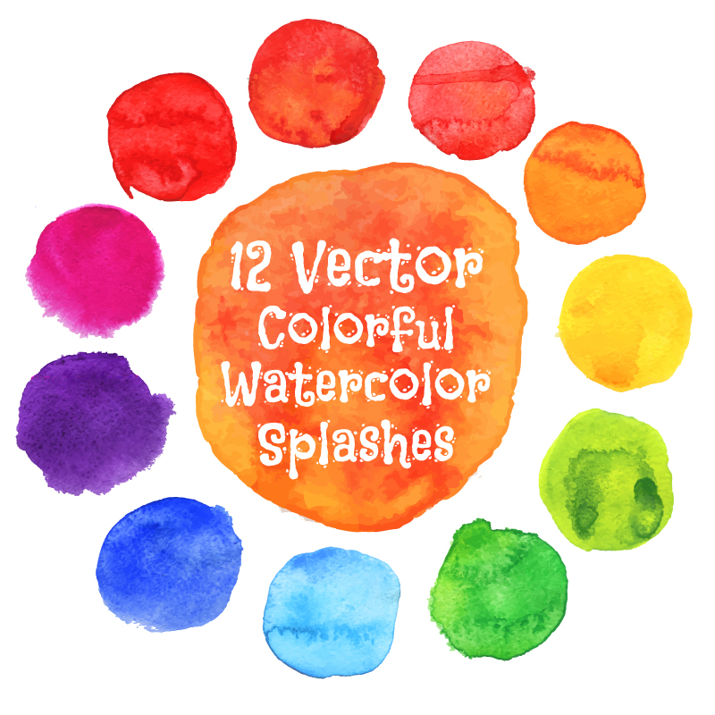 800x800 12 Colorful Watercolor Splashes Vector Free Vector Graphic Download - Watercolor Free Download