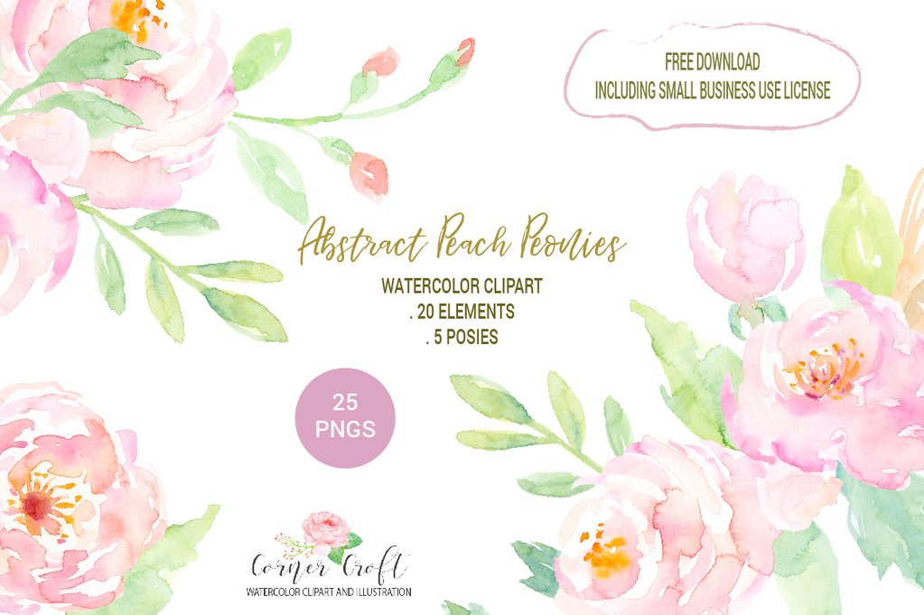 1023x681 Watercolor Clipart Peach Peonies Free Download Corner Croft - Watercolor Free Download
