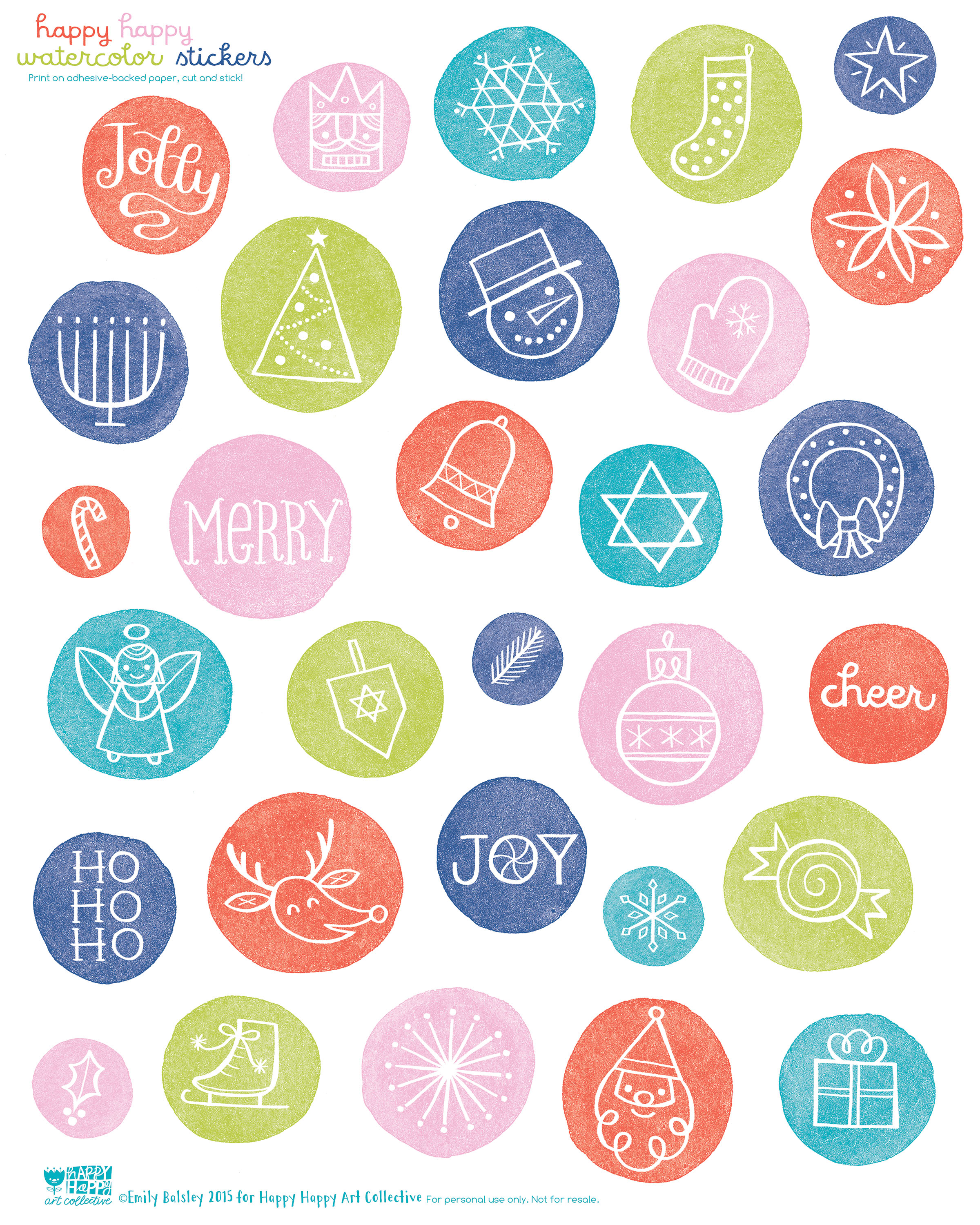 2400x3000 24 Days Of Freebies Day 14 Watercolor Sticker Sheet Happy - Watercolor Freebies