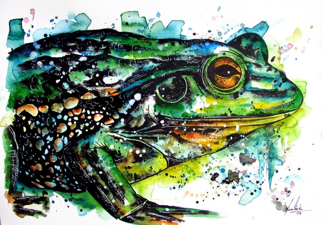 640x448 Ink Tattoo Watercolor Frog Classic Vintage Canvas Painting Poster - Watercolor Frog