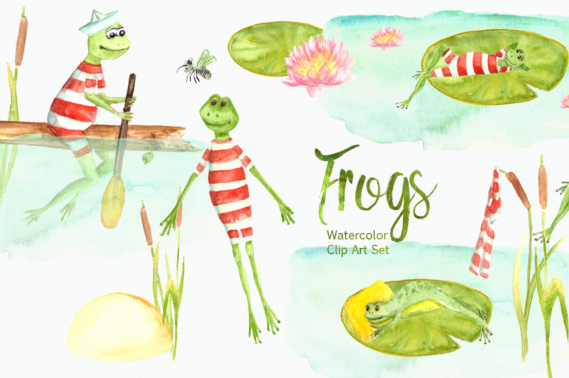 1160x772 Watercolor Frogs Clip Art Set - Watercolor Frog