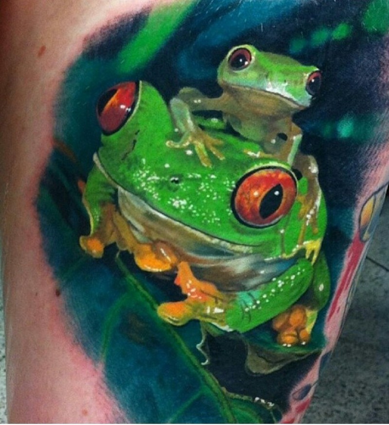 800x875 Realistic Green Frogs Watercolor Tattoo - Watercolor Frog Tattoo
