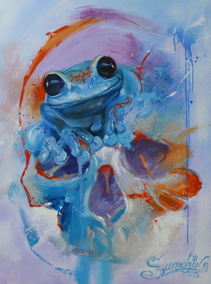 714x960 Watercolor Blue Ink Frog With Skull Tattoo Design - Watercolor Frog Tattoo