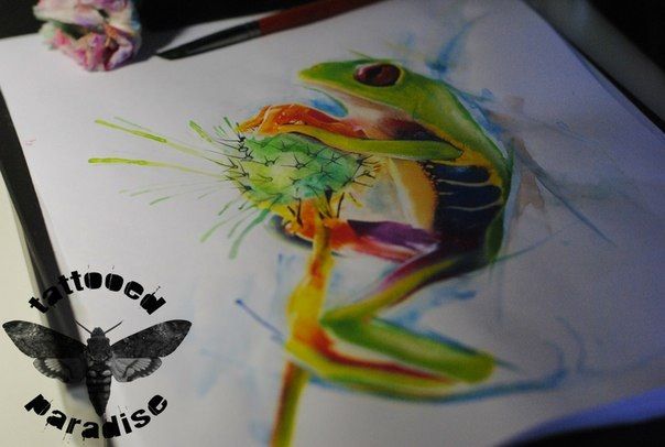 604x406 Watercolor Frog Tattoo Artist Aleksandra Katsan - Watercolor Frog Tattoo