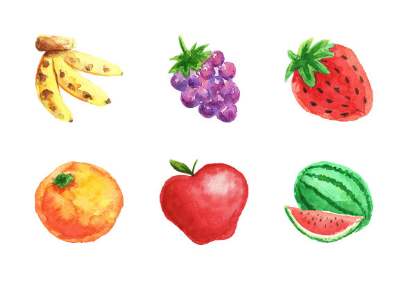 588x406 Watercolor Fruits Icons By Veiga Studio - Watercolor Fruit