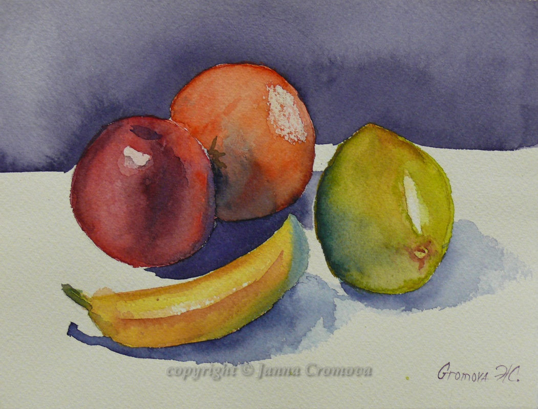 1051x800 Miscellaneous The Art Of Janna Gromova - Watercolor Fruit Still Life