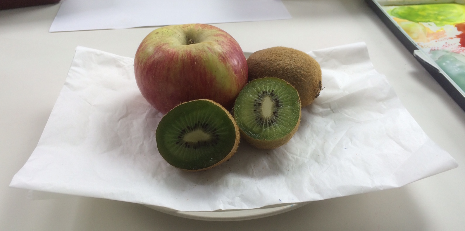 1590x791 Painting A Watercolor Still Life An Apple And Kiwis - Watercolor Fruit Still Life