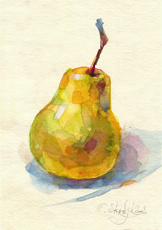 570x809 Watercolor Pear Painting Print Fruit Painting Still Life. Etsy - Watercolor Fruit Still Life