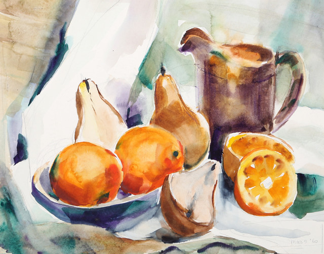 640x502 Eve Nethercott, Still Life With Fruit, P3.17, Watercolor Painting - Watercolor Fruit Still Life
