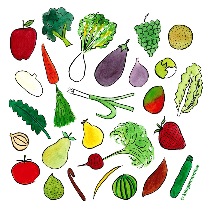 700x700 Watercolor Fruits And Vegetables Klinger Creative - Watercolor Fruits And Vegetables