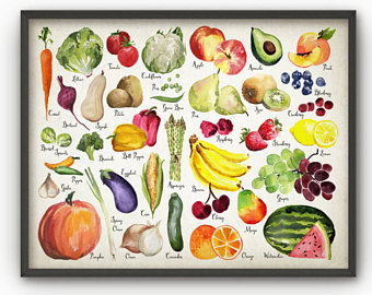 340x270 Watercolor Fruit Vegetables Etsy - Watercolor Fruits And Vegetables