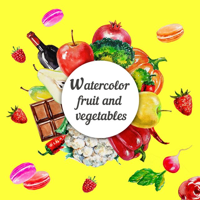 642x642 Watercolor Fruits And Vegetables Clipart Healthy Food Clipart Etsy - Watercolor Fruits And Vegetables