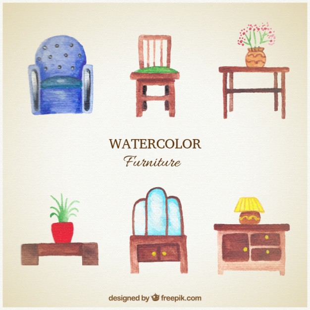 626x626 Variety Of Watercolor Furniture Vector Premium Download - Watercolor Furniture