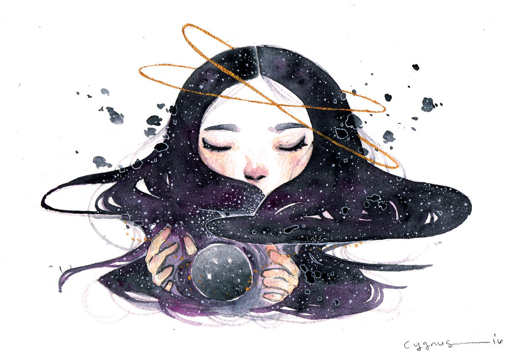 1000x700 Galaxy Girls Illustrations Jgk Illustrations - Watercolor Galaxy Girl