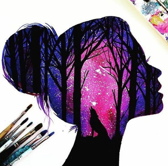564x556 Galaxy Girl Silhouette Girl In 2018 Girls - Watercolor Galaxy Girl
