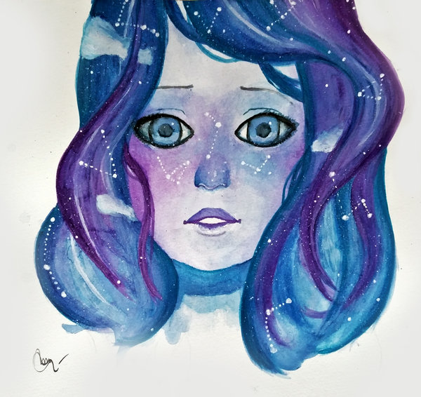 600x566 Watercolor Galaxy Girl By Bubblelizzy - Watercolor Galaxy Girl